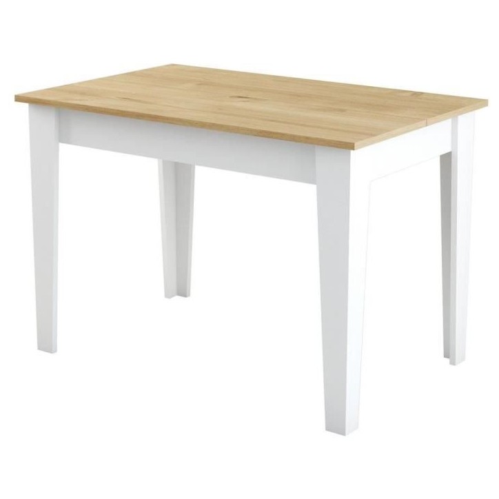 Table de cuisine avec rangement- KIEVA - Mélamine - Blanc / Chene - Rectangulaire - 4 / 6 personnes - 110 x 75 x 72 cm