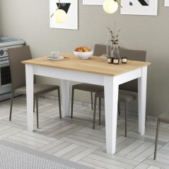 Table de cuisine avec rangement- KIEVA - Mélamine - Blanc / Chene - R