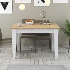 Table de cuisine avec rangement- KIEVA - Mélamine - Blanc / Chene - R
