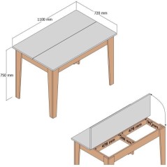 Table de cuisine avec rangement- KIEVA - Mélamine - Blanc / Chene - R