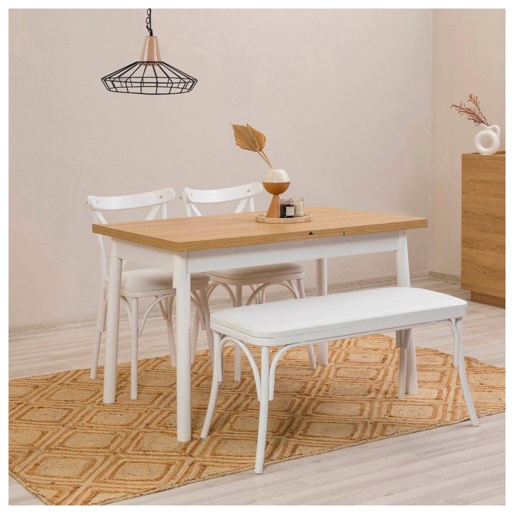 Table a manger - OLIVER - Extensible - Rectangulaire - 4 personnes - 123 x 72 x 29 cm - Blanc Table a manger - OLIVER - Extensible - Rectangulaire - 4 personnes - 123 x 72 x 29 cm - Blanc
