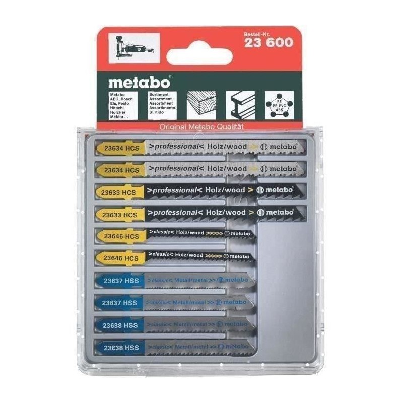 Lames pour scies sauteuses METABO - Lot de 10 - Bois, métal, plastiqu