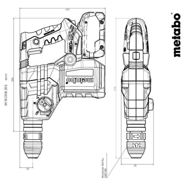 Marteau perforateur sans fil - METABO - KH 18 LTX BL 28 Q - 18 V - Brushless - 3 fonctions Marteau perforateur sans fil - METABO - KH 18 LTX BL 28 Q - 18 V - Brushless - 3 fonctions