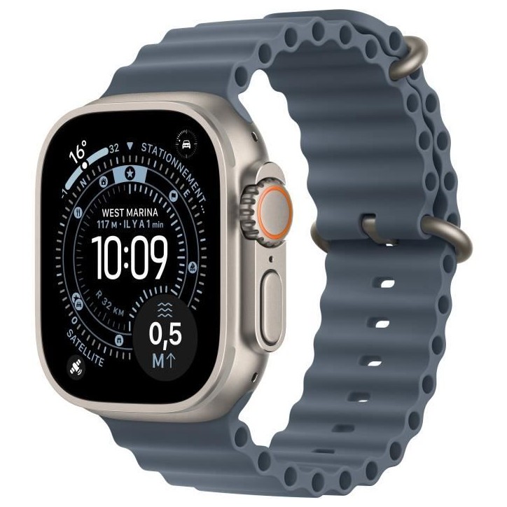 Apple Watch Ultra 3 GPS + Cellular - 49mm - Boîtier Natural Titanium - Bracelet Anchor Blue OceanBand Apple Watch Ultra 3 GPS + Cellular - 49mm - Boîtier Natural Titanium - Bracelet Anchor Blue OceanBand