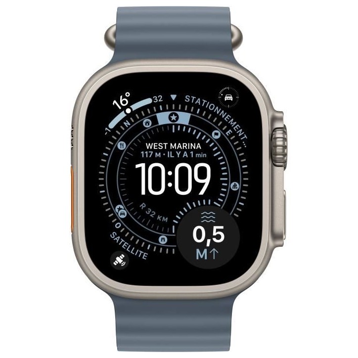Apple Watch Ultra 3 GPS + Cellular - 49mm - Boîtier Natural Titanium - Bracelet Anchor Blue OceanBand Apple Watch Ultra 3 GPS + Cellular - 49mm - Boîtier Natural Titanium - Bracelet Anchor Blue OceanBand