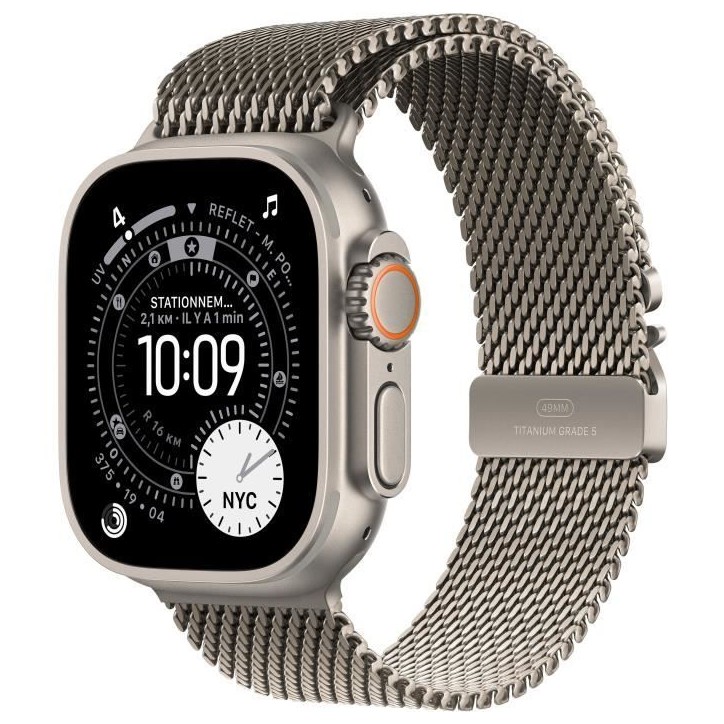 Apple Watch Ultra 3 GPS + Cellular - 49mm - Boîtier Natural Titanium - Bracelet Natural Titanium Milanese Loop - Small Apple Watch Ultra 3 GPS + Cellular - 49mm - Boîtier Natural Titanium - Bracelet Natural Titanium Milanese Loop - Small
