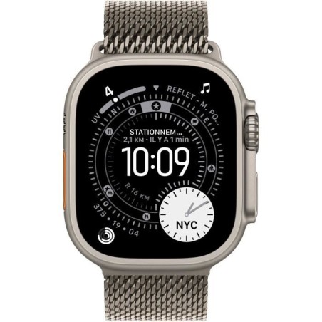 Apple Watch Ultra 3 GPS + Cellular - 49mm - Boîtier Natural Titanium - Bracelet Natural Titanium Milanese Loop - Small