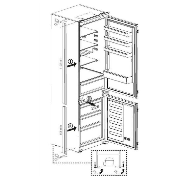 Réfrigérateur combiné - BEKO - 2 portes - Intégrable - 254 L (185 L + 69 L) - Froid ventilé - Classe E
