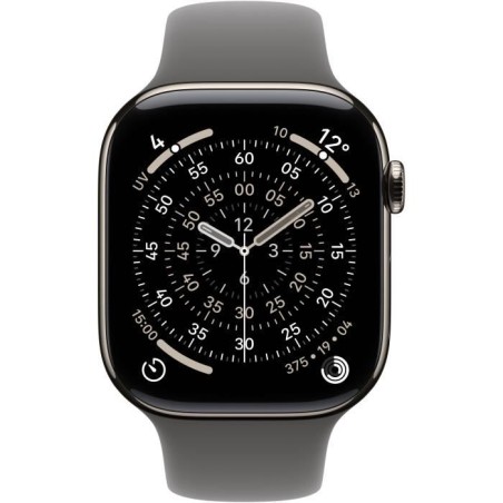 Apple Watch Series 11 GPS + Cellular - 42mm - Boîtier Natural Titanium - Bracelet Stone Grey Sport Band - M/L