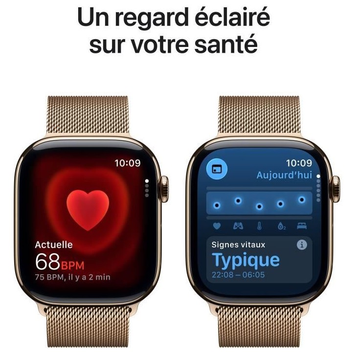 Apple Watch Series 11 GPS + Cellular - 46mm - Boîtier Gold Titanium - Bracelet Gold Milanese Loop - S/M Apple Watch Series 11 GPS + Cellular - 46mm - Boîtier Gold Titanium - Bracelet Gold Milanese Loop - S/M