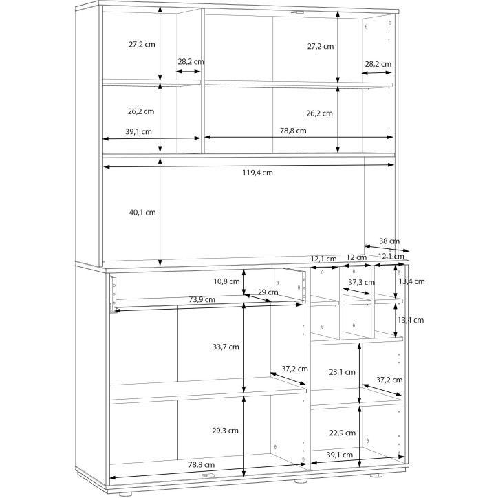 Buffet de cuisine - MANTEK - 122,8 x 41,5 x 183 cm - Chene / Noir - Style industriel - Eclairage LED inclus Buffet de cuisine - MANTEK - 122,8 x 41,5 x 183 cm - Chene / Noir - Style industriel - Eclairage LED inclus