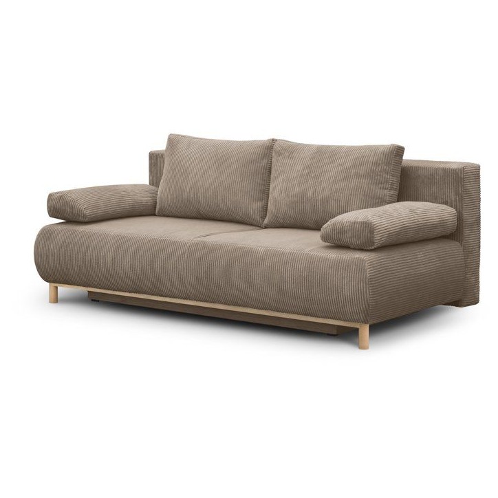 Canapé convertible - 3 places - MIKA - Velours côtelé taupe - Avec coffre de rangement - 192 x 93 x 84 cm Canapé convertible - 3 places - MIKA - Velours côtelé taupe - Avec coffre de rangement - 192 x 93 x 84 cm