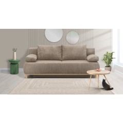Canapé convertible - 3 places - MIKA - Velours côtelé taupe - Avec coffre de rangement - 192 x 93 x 84 cm