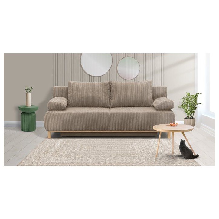 Canapé convertible - 3 places - MIKA - Velours côtelé taupe - Avec coffre de rangement - 192 x 93 x 84 cm Canapé convertible - 3 places - MIKA - Velours côtelé taupe - Avec coffre de rangement - 192 x 93 x 84 cm
