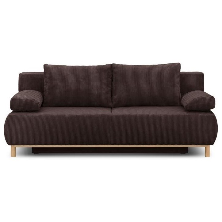 Canapé convertible - 3 places - MIKA - Velours côtelé marron foncé - Coffre de rangement - L 192 x H 84 x P 93 cm Canapé convertible - 3 places - MIKA - Velours côtelé marron foncé - Coffre de rangement - L 192 x H 84 x P 93 cm