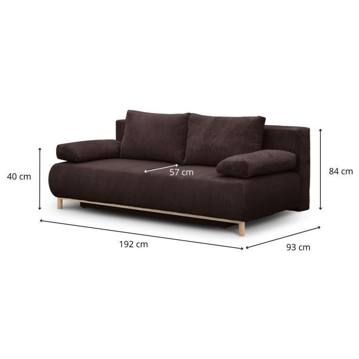 Canapé convertible - 3 places - MIKA - Velours côtelé marron foncé - Coffre de rangement - L 192 x H 84 x P 93 cm Canapé convertible - 3 places - MIKA - Velours côtelé marron foncé - Coffre de rangement - L 192 x H 84 x P 93 cm