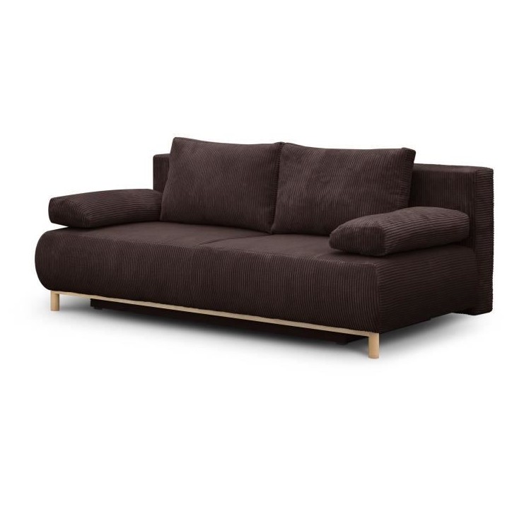 Canapé convertible - 3 places - MIKA - Velours côtelé marron foncé - Coffre de rangement - L 192 x H 84 x P 93 cm Canapé convertible - 3 places - MIKA - Velours côtelé marron foncé - Coffre de rangement - L 192 x H 84 x P 93 cm