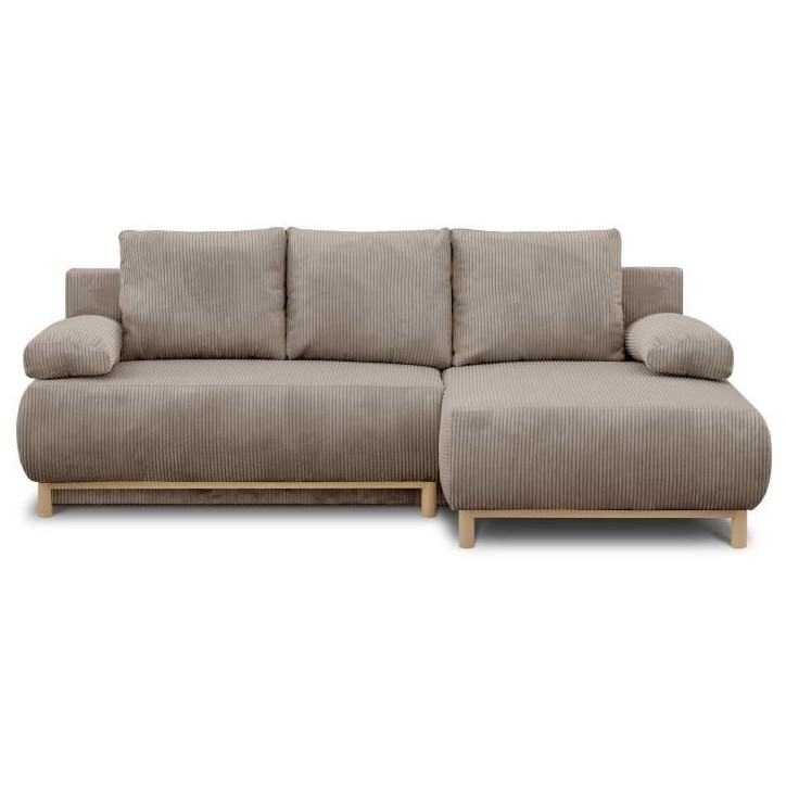 Canapé d'angle droit convertible - 3 places - MIKA - Tissu velours côtelé taupe - Coffre de rangement - 192 x 84 x 93 cm Canapé d'angle droit convertible - 3 places - MIKA - Tissu velours côtelé taupe - Coffre de rangement - 192 x 84 x 93 cm