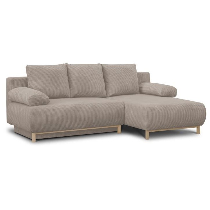 Canapé d'angle droit convertible - 3 places - MIKA - Tissu velours côtelé taupe - Coffre de rangement - 192 x 84 x 93 cm Canapé d'angle droit convertible - 3 places - MIKA - Tissu velours côtelé taupe - Coffre de rangement - 192 x 84 x 93 cm