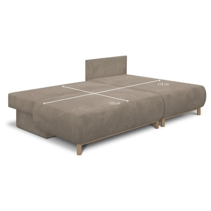Canapé d'angle droit convertible - 3 places - MIKA - Tissu velours côtelé taupe - Coffre de rangement - 192 x 84 x 93 cm Canapé d'angle droit convertible - 3 places - MIKA - Tissu velours côtelé taupe - Coffre de rangement - 192 x 84 x 93 cm