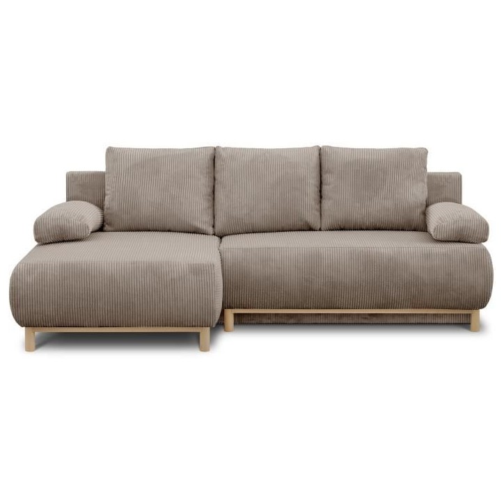 Canapé d'angle gauche convertible - 3 places - MIKA - Tissu velours côtelé taupe - Coffre de rangement - 192 x 84 x 93 cm Canapé d'angle gauche convertible - 3 places - MIKA - Tissu velours côtelé taupe - Coffre de rangement - 192 x 84 x 93 cm