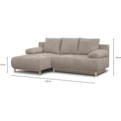 Canapé d'angle gauche convertible - 3 places - MIKA - Tissu velours c