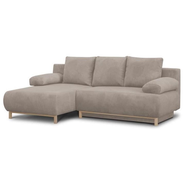Canapé d'angle gauche convertible - 3 places - MIKA - Tissu velours côtelé taupe - Coffre de rangement - 192 x 84 x 93 cm Canapé d'angle gauche convertible - 3 places - MIKA - Tissu velours côtelé taupe - Coffre de rangement - 192 x 84 x 93 cm