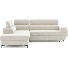 Canapé d'angle convertible - 3 places - MIKY - Tissu Sable - Coffre et tetieres - 262 x 235 x 96 cm - CONFORTEAM