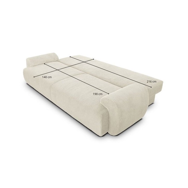 Canapé convertible - 3 places - MILO - Tissu velours côtelé Beige - Coffre de rangement - 254 x 99 x 84 cm Canapé convertible - 3 places - MILO - Tissu velours côtelé Beige - Coffre de rangement - 254 x 99 x 84 cm
