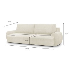 Canapé convertible - 3 places - MILO - Tissu velours côtelé Beige -