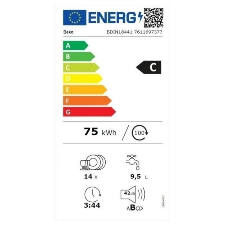 Lave-vaisselle tout encastrable BEKO BDIN18441 - 14 couverts - Induction - L60cm - 42dB - Ouverture automatique Lave-vaisselle tout encastrable BEKO BDIN18441 - 14 couverts - Induction - L60cm - 42dB - Ouverture automatique