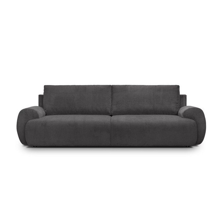 Canapé convertible - 3 places - MILO - Tissu velours côtelé Gris Anthracite - Coffre de rangement - 254 x 99 x 84 cm Canapé convertible - 3 places - MILO - Tissu velours côtelé Gris Anthracite - Coffre de rangement - 254 x 99 x 84 cm
