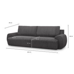 Canapé convertible - 3 places - MILO - Tissu velours côtelé Gris Anthracite - Coffre de rangement - 254 x 99 x 84 cm