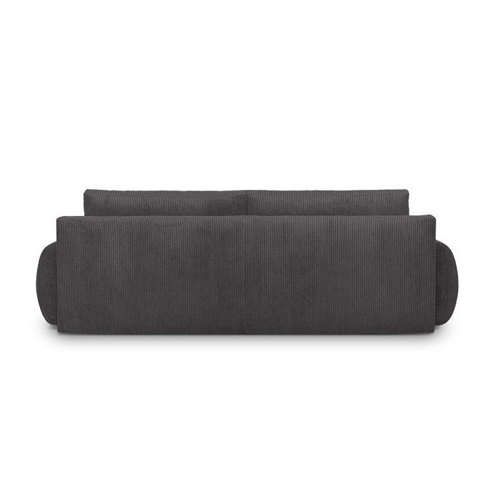 Canapé convertible - 3 places - MILO - Tissu velours côtelé Gris Anthracite - Coffre de rangement - 254 x 99 x 84 cm Canapé convertible - 3 places - MILO - Tissu velours côtelé Gris Anthracite - Coffre de rangement - 254 x 99 x 84 cm