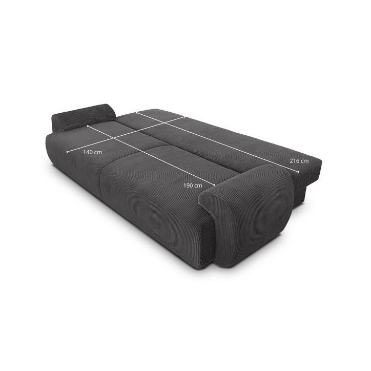 Canapé convertible - 3 places - MILO - Tissu velours côtelé Gris Anthracite - Coffre de rangement - 254 x 99 x 84 cm Canapé convertible - 3 places - MILO - Tissu velours côtelé Gris Anthracite - Coffre de rangement - 254 x 99 x 84 cm