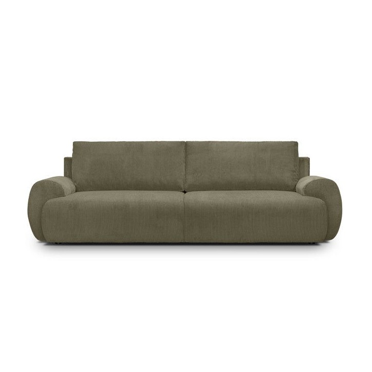 Canapé convertible - 3 places - MILO - Tissu velours côtelé Vert kaki - Coffre de rangement - 254 x 99 x 84 cm Canapé convertible - 3 places - MILO - Tissu velours côtelé Vert kaki - Coffre de rangement - 254 x 99 x 84 cm