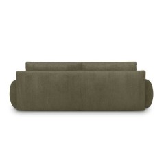 Canapé convertible - 3 places - MILO - Tissu velours côtelé Vert kaki - Coffre de rangement - 254 x 99 x 84 cm