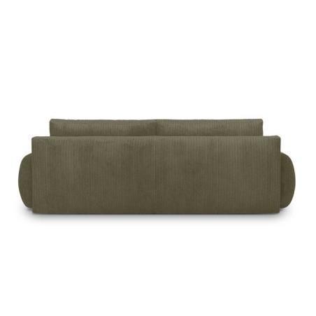 Canapé convertible - 3 places - MILO - Tissu velours côtelé Vert kaki - Coffre de rangement - 254 x 99 x 84 cm