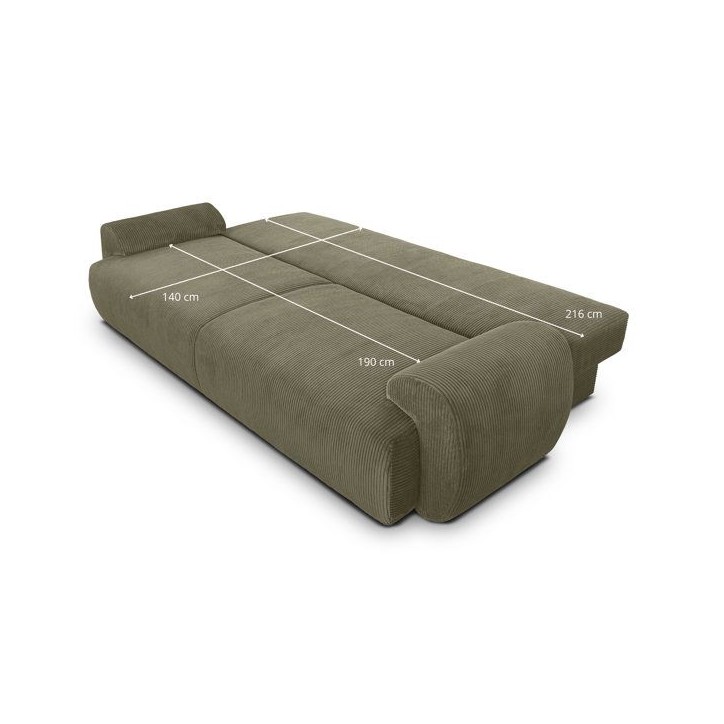 Canapé convertible - 3 places - MILO - Tissu velours côtelé Vert kaki - Coffre de rangement - 254 x 99 x 84 cm Canapé convertible - 3 places - MILO - Tissu velours côtelé Vert kaki - Coffre de rangement - 254 x 99 x 84 cm