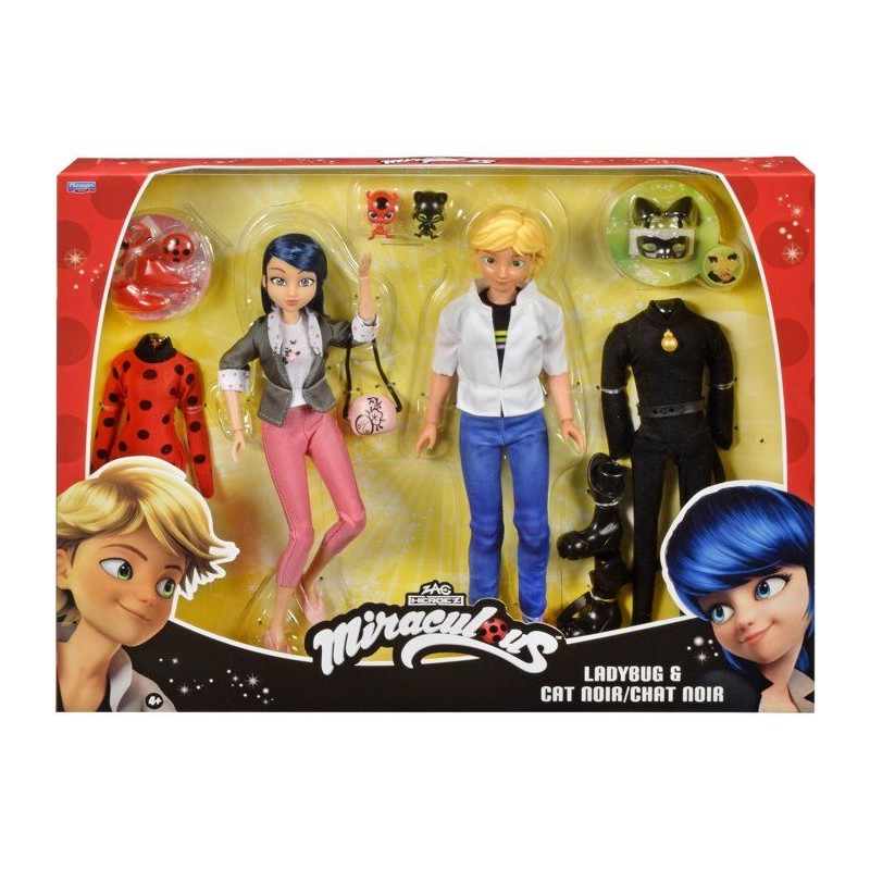 Pack 2 figurines - BANDAI - Miraculous - Marinette et Adrien avec 2 te