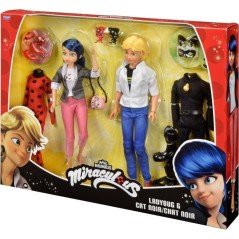 Pack 2 figurines - BANDAI - Miraculous - Marinette et Adrien avec 2 tenues Ladybug Chat Noir, accessoires - 26 cm