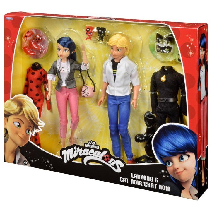 Pack 2 figurines - BANDAI - Miraculous - Marinette et Adrien avec 2 tenues Ladybug Chat Noir, accessoires - 26 cm Pack 2 figurines - BANDAI - Miraculous - Marinette et Adrien avec 2 tenues Ladybug Chat Noir, accessoires - 26 cm