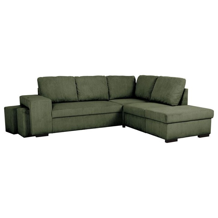 Canapé d'angle convertible réversible - 4/5 places - MITCHELL - Tissu velours côtelé Kaki - Coffre, Poufs - 247 x 205 x 91 c Canapé d'angle convertible réversible - 4/5 places - MITCHELL - Tissu velours côtelé Kaki - Coffre, Poufs - 247 x 205 x 91 c