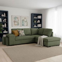Canapé d'angle convertible réversible - 4/5 places - MITCHELL - Tissu velours côtelé Kaki - Coffre, Poufs - 247 x 205 x 91 c