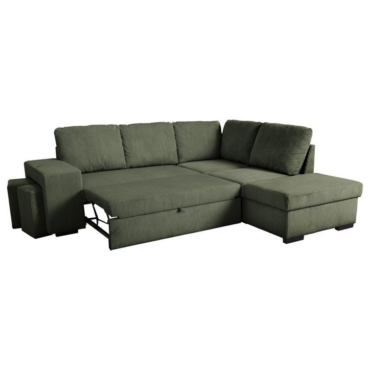 Canapé d'angle convertible réversible - 4/5 places - MITCHELL - Tissu velours côtelé Kaki - Coffre, Poufs - 247 x 205 x 91 c Canapé d'angle convertible réversible - 4/5 places - MITCHELL - Tissu velours côtelé Kaki - Coffre, Poufs - 247 x 205 x 91 c