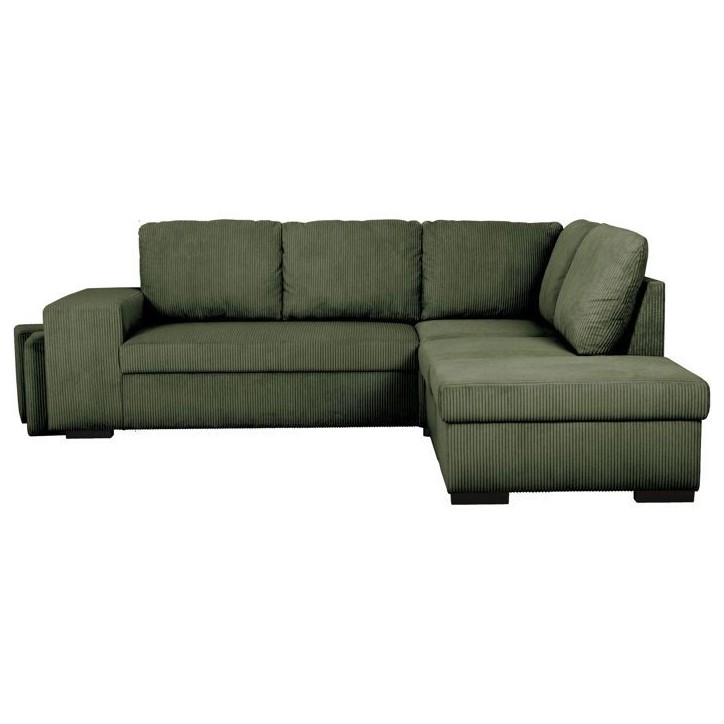 Canapé d'angle convertible réversible - 4/5 places - MITCHELL - Tissu velours côtelé Kaki - Coffre, Poufs - 247 x 205 x 91 c Canapé d'angle convertible réversible - 4/5 places - MITCHELL - Tissu velours côtelé Kaki - Coffre, Poufs - 247 x 205 x 91 c