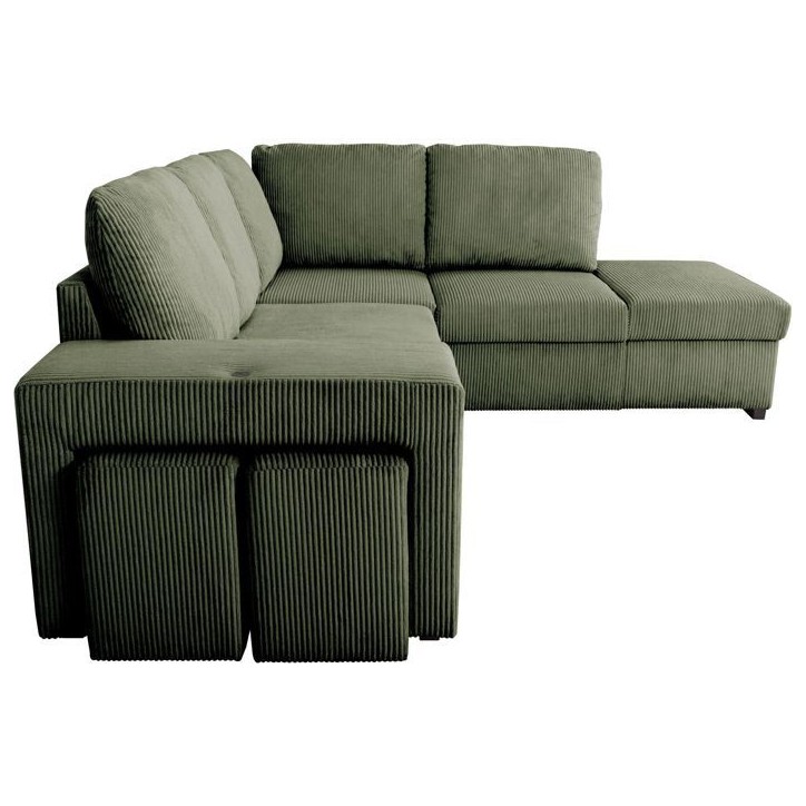 Canapé d'angle convertible réversible - 4/5 places - MITCHELL - Tissu velours côtelé Kaki - Coffre, Poufs - 247 x 205 x 91 c Canapé d'angle convertible réversible - 4/5 places - MITCHELL - Tissu velours côtelé Kaki - Coffre, Poufs - 247 x 205 x 91 c