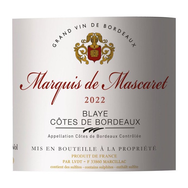 Marquis de Mascaret 2022 Blaye Côtes de Bordeaux - Vin rouge de Bordeaux