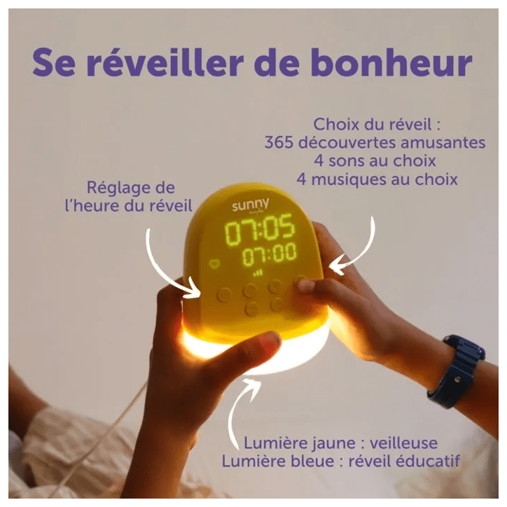 Réveil enfant - MORPHÉE - SUNNY - 365 découvertes audio - Veilleuse éducatif - Jaune