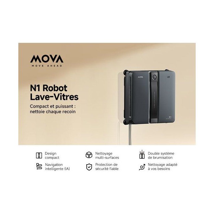 Robot lave-vitres - MOVA N1 - 8 000 Pa - 72 dBA - Noir Robot lave-vitres - MOVA N1 - 8 000 Pa - 72 dBA - Noir